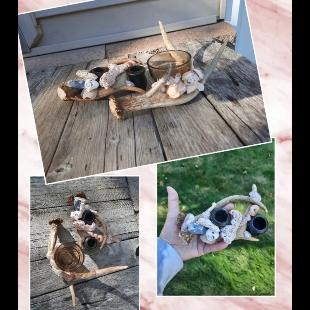 Lot 2 Shell & Antler Candle Holders Handcrafted